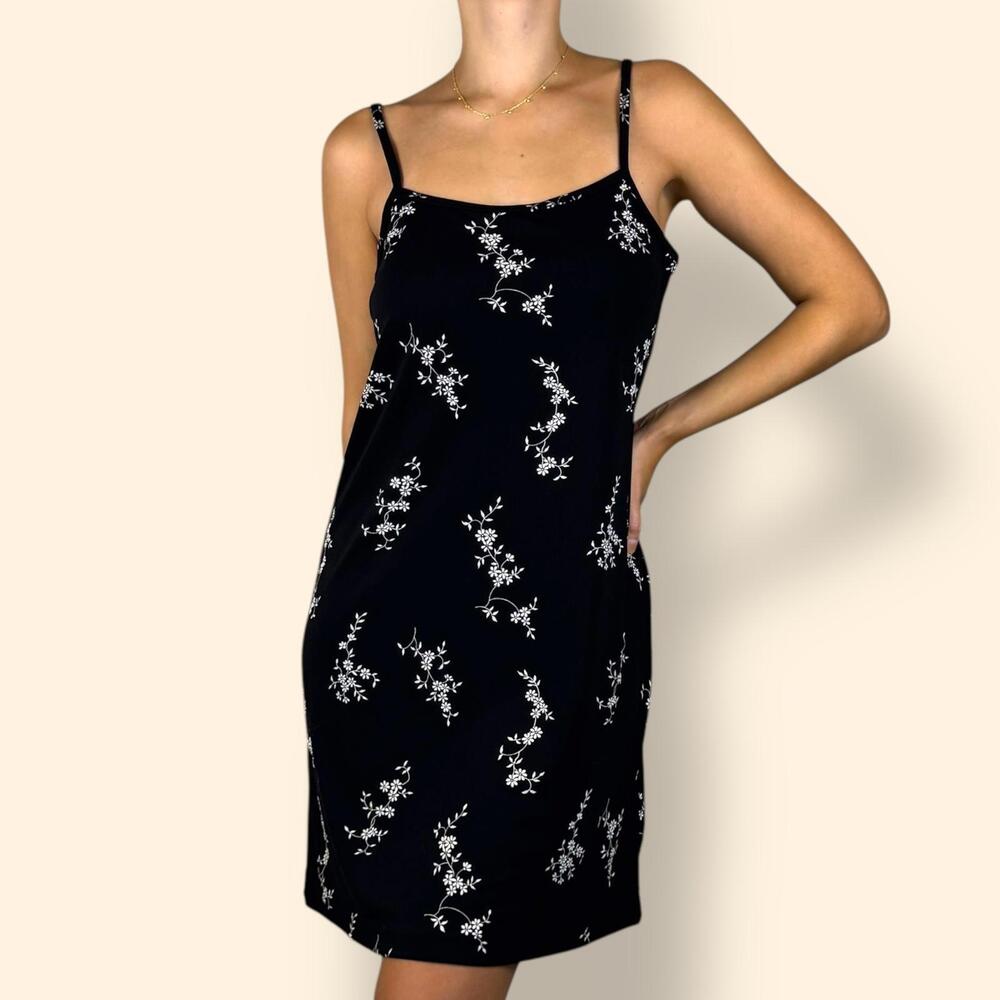 Women's Vintage Y2K G.A.S. Black Embroidered Slip Dress Size Medium
